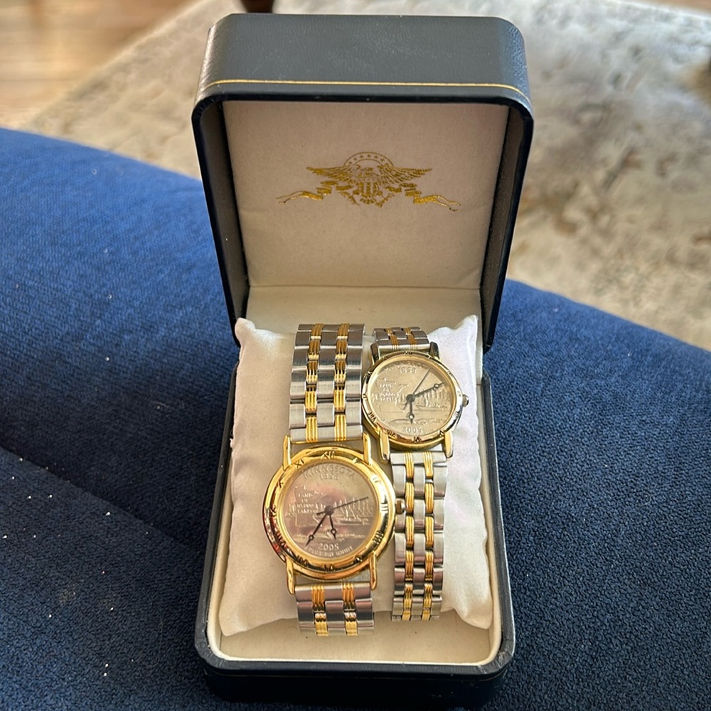 His and hers Minnesota coin wrist watches.
